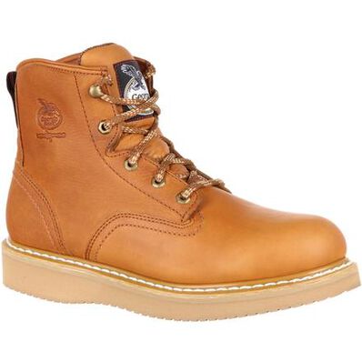 Georgia Boot Wedge Work Boot - Barracuda Gold - Broken horn