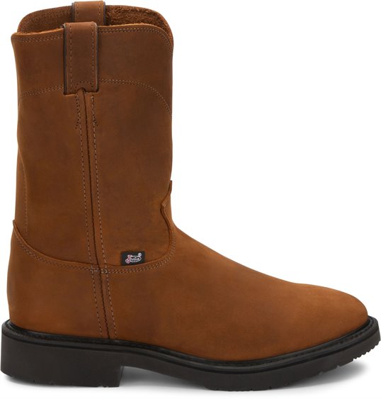 Justin Conductor Work Boot Round Toe - Brown - Broken horn