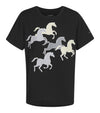 Kids Playfull Ponies Tee- Black - Broken horn