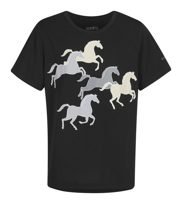 Kids Playfull Ponies Tee- Black - Broken horn