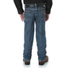 KONTOOR Wrangler Cowboy Cut boys' jeans with a subtle worn look, back view showing classic denim style and stitching details.