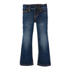 KONTOOR Wrangler girls' medium blue premium patch low-rise jeans, front view showing classic denim style and stitching details.