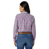 Wrangler Womens Long Sleeve Plaod Poplin Western Snap - Pink/Blue - Broken horn