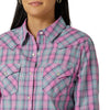 Wrangler Womens Long Sleeve Plaod Poplin Western Snap - Pink/Blue - Broken horn