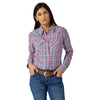 Wrangler Womens Long Sleeve Plaod Poplin Western Snap - Pink/Blue - Broken horn