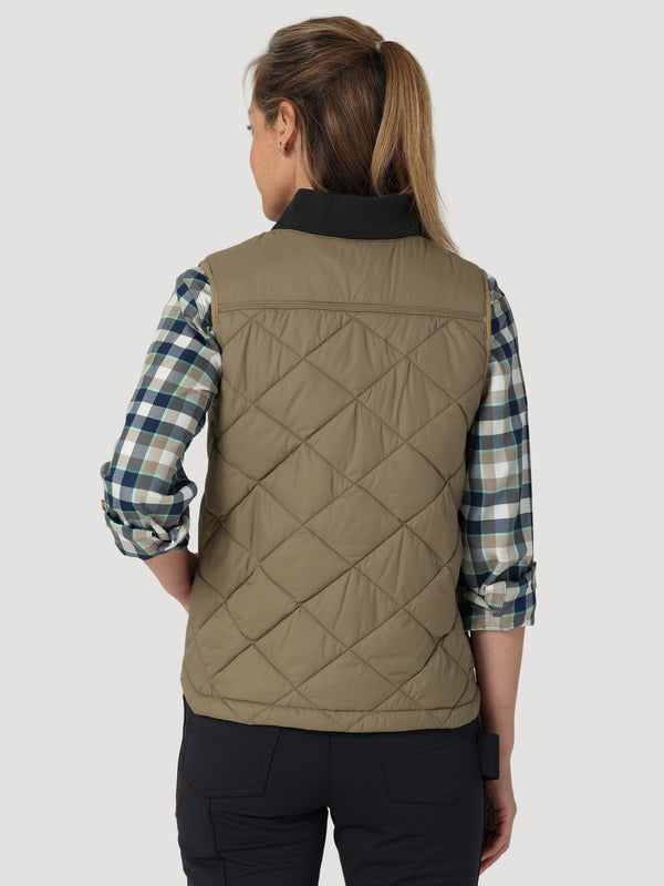 Wrangler Womens Riggs Tought Layers Quilted Work Vest - Bark - Broken horn