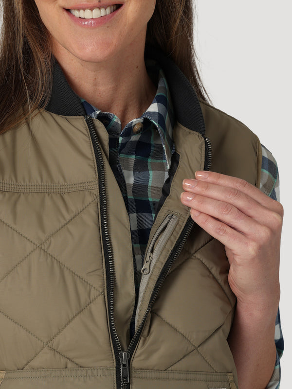 Wrangler Womens Riggs Tought Layers Quilted Work Vest - Bark - Broken horn