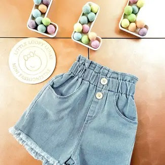 Mom Jeans High Waisted Denim Girls Elastic Waist Shorts - Broken horn