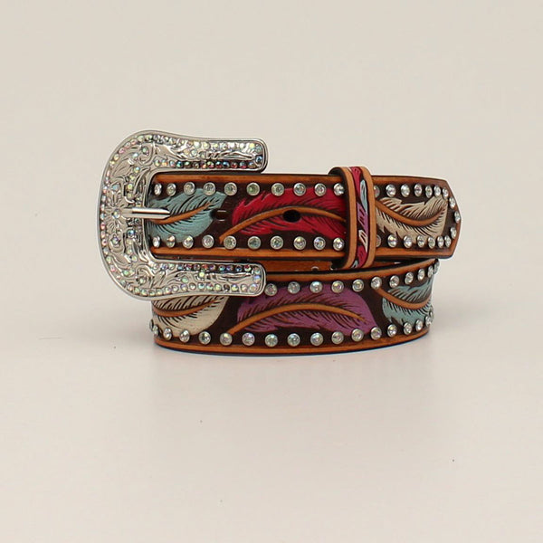 Angel ranch girls feather stones tan belt - Broken horn