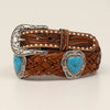 Angel Ranch Ladies Belt Tooled Tabs Braided Heart Concho - Broken horn