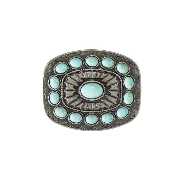 Blazin Roxx Rectangle Buckle Southwestern Turquoise Stones - Broken horn