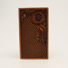 Nocona Rodeo Wallet Basket Weave Sunflower Tooled - Broken horn