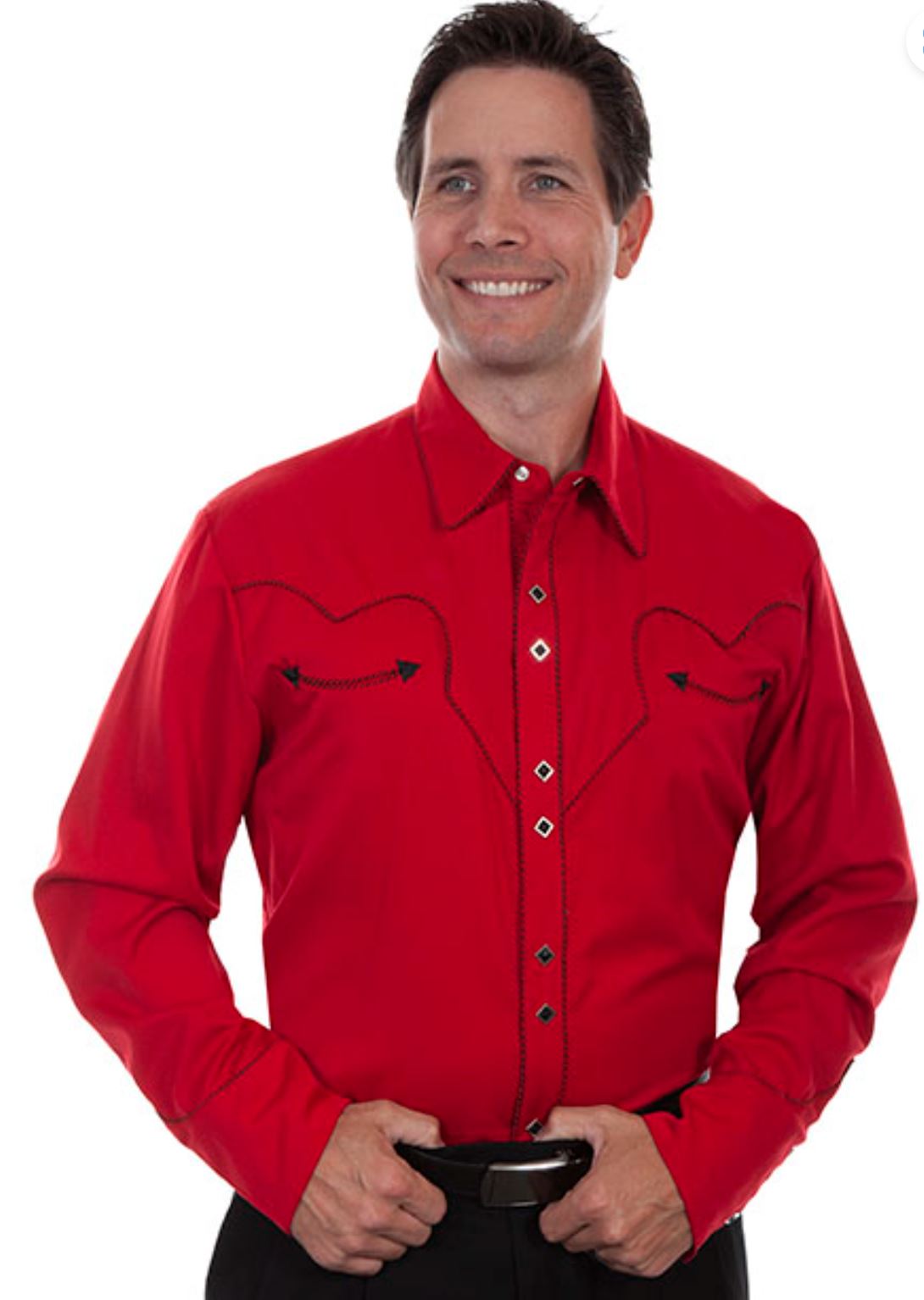 SOLID SHIRT W/CANDY CANE PIPING - CRIMSON
