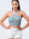 Floral halter smocked tube tank top - Broken horn