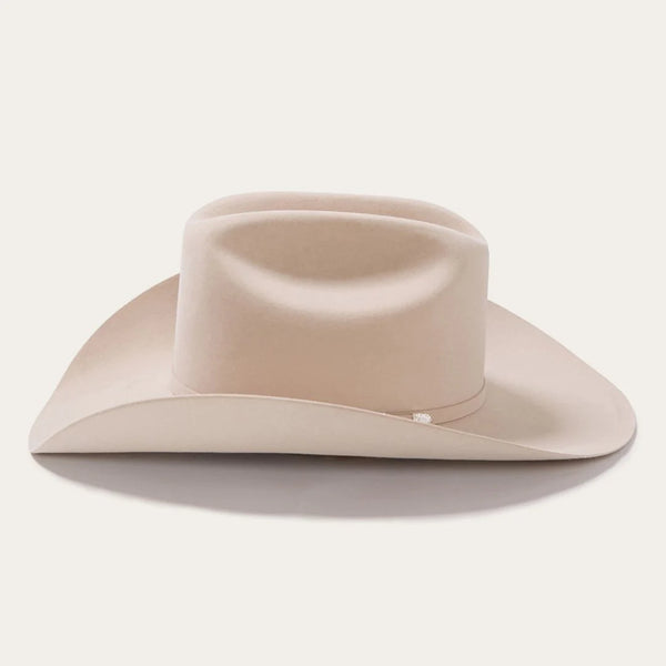 Silverbelly felt cowboy hat with Stetson Shasta 10x Premier branding, featuring a wide brim and classic western style.