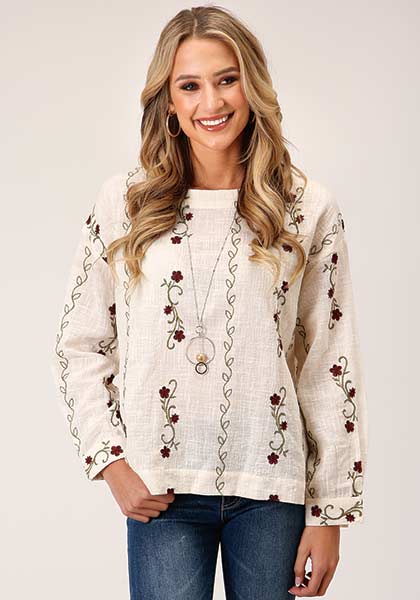 Roper Cotton Slub Boat Neck Shirt White - Broken horn