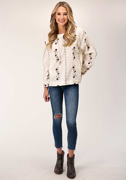 Roper Cotton Slub Boat Neck Shirt White - Broken horn