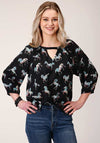 Roper Wild Horse Rayon Shirt Black - Broken horn