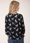 Roper Wild Horse Rayon Shirt Black - Broken horn