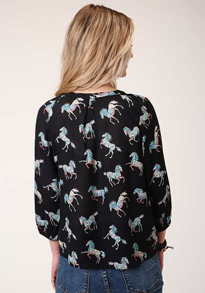 Roper Wild Horse Rayon Shirt Black - Broken horn