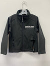 Kids boys softshell jacket by Roper Apparel with BH logo, featuring a navy softshell material and a hooded design.