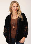 Roper Velvet Open Front Blazer Jacket - Black - Broken horn