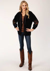 Roper Velvet Open Front Blazer Jacket - Black - Broken horn