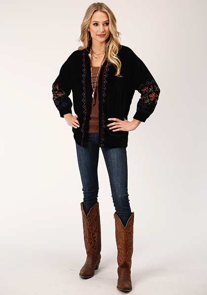 Roper Velvet Open Front Blazer Jacket - Black - Broken horn