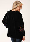 Roper Velvet Open Front Blazer Jacket - Black - Broken horn