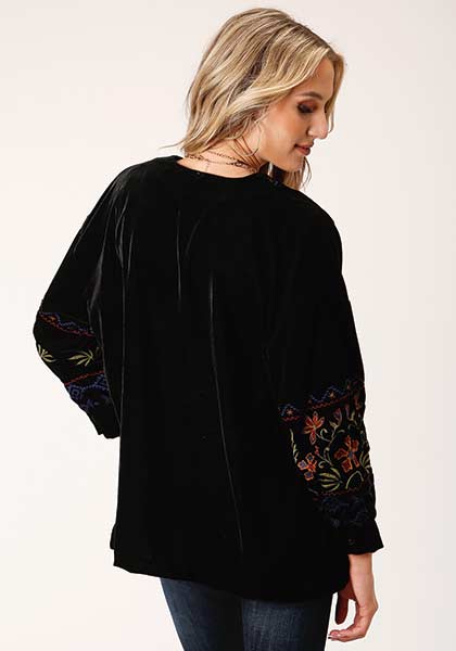 Roper Velvet Open Front Blazer Jacket - Black - Broken horn