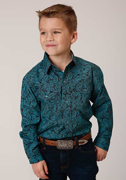 Roper Boys Shirt Agave Paisley Turquoise - Broken horn