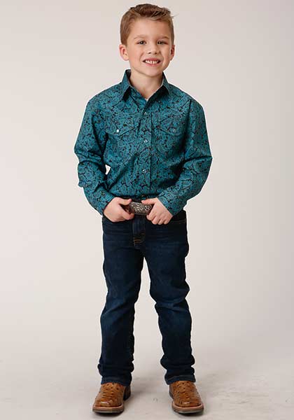 Roper Boys Shirt Agave Paisley Turquoise - Broken horn