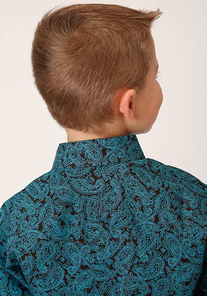 Roper Boys Shirt Agave Paisley Turquoise - Broken horn