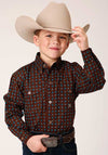 Roper Boys Shirt Amarillo All Over Prints Chocolate Agave Brown - Broken horn