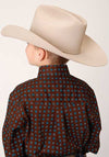Roper Boys Shirt Amarillo All Over Prints Chocolate Agave Brown - Broken horn