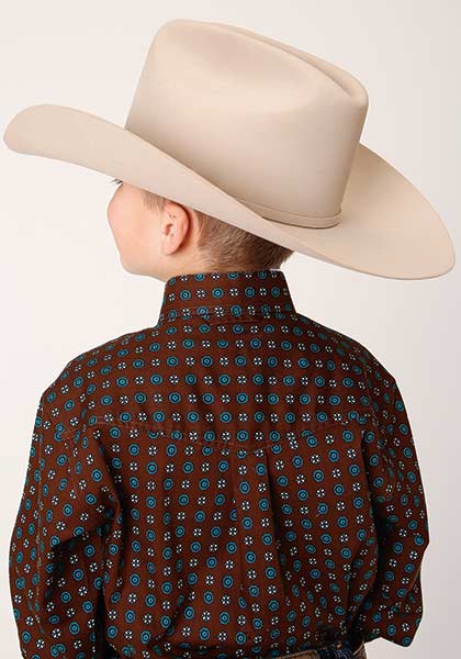 Roper Boys Shirt Amarillo All Over Prints Chocolate Agave Brown - Broken horn