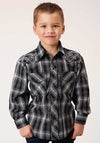 Roper Boys Shirt Black and White Embroidery with White - Broken horn