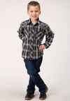 Roper Boys Shirt Black and White Embroidery with White - Broken horn