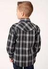 Roper Boys Shirt Black and White Embroidery with White - Broken horn