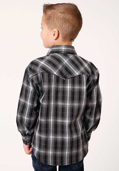 Roper Boys Shirt Black and White Embroidery with White - Broken horn