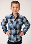 Roper Boys Shirt Blue and Navy Plaid - Broken horn
