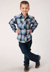 Roper Boys Shirt Blue and Navy Plaid - Broken horn