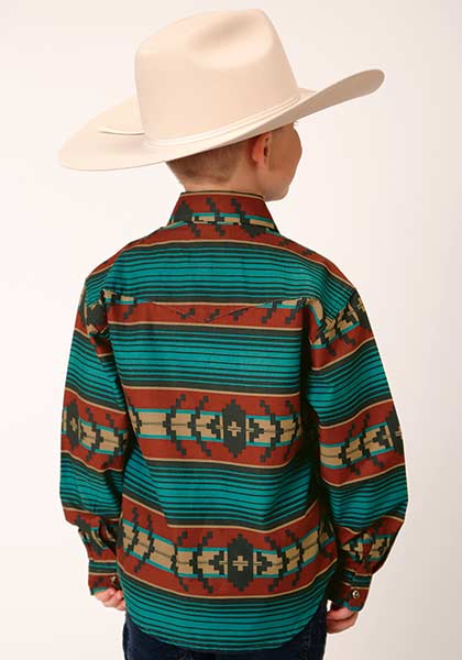 Roper Boys Shirt Ombre Aztex Horizontal Stripe Rust - Broken horn