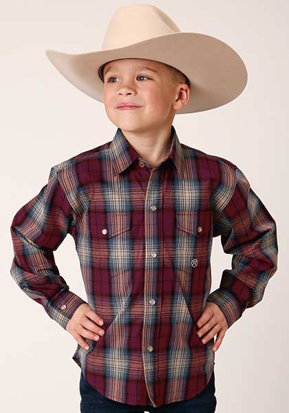 Roper Boys Shirt Plaid Wine - Broken horn