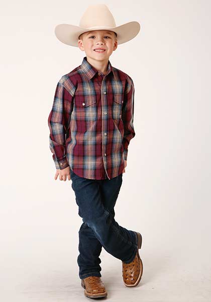 Roper Boys Shirt Plaid Wine - Broken horn