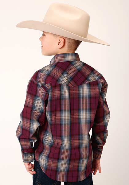 Roper Boys Shirt Plaid Wine - Broken horn