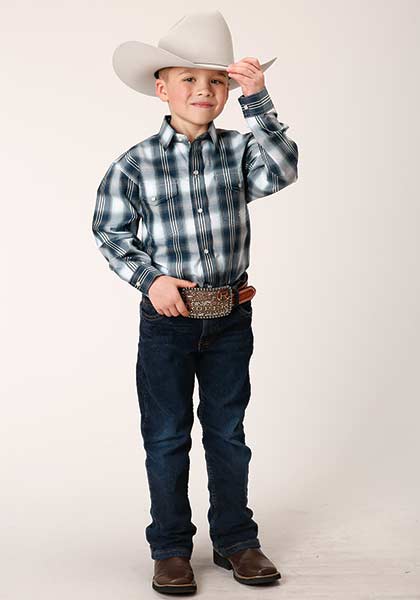 Roper Boys Shirt West Plaid Blue - Broken horn