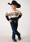 Roper Boys Snap Running Horse Border Print Brown - Broken horn