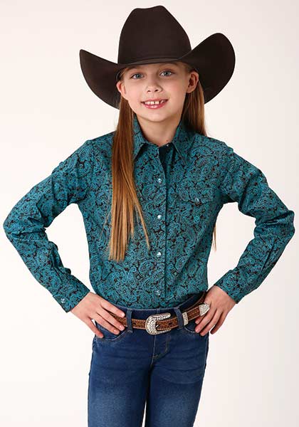 Roper Girl Amarillo Snap All Over Agave Paisley Blue - Broken horn