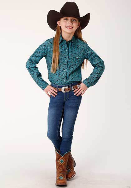 Roper Girl Amarillo Snap All Over Agave Paisley Blue - Broken horn